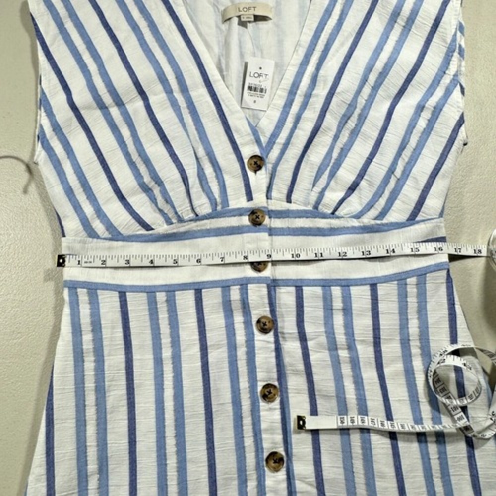 LOFT Blue and White Striped Button-Front Dress - Picture 6 of 6